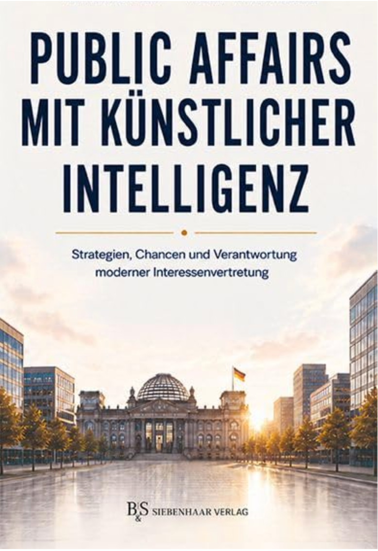 Public Affairs mit Künstlicher Intelligenz – Buchcover als hochwertige Hardcover-Darstellung